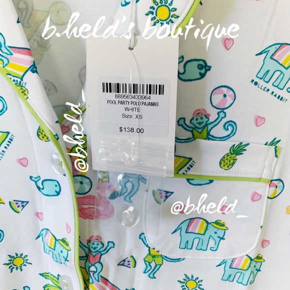 Roller Rabbit Pool Party Polo Pajamas in White Size X-Small (XS) Brand New NWT - Picture 6 of 17